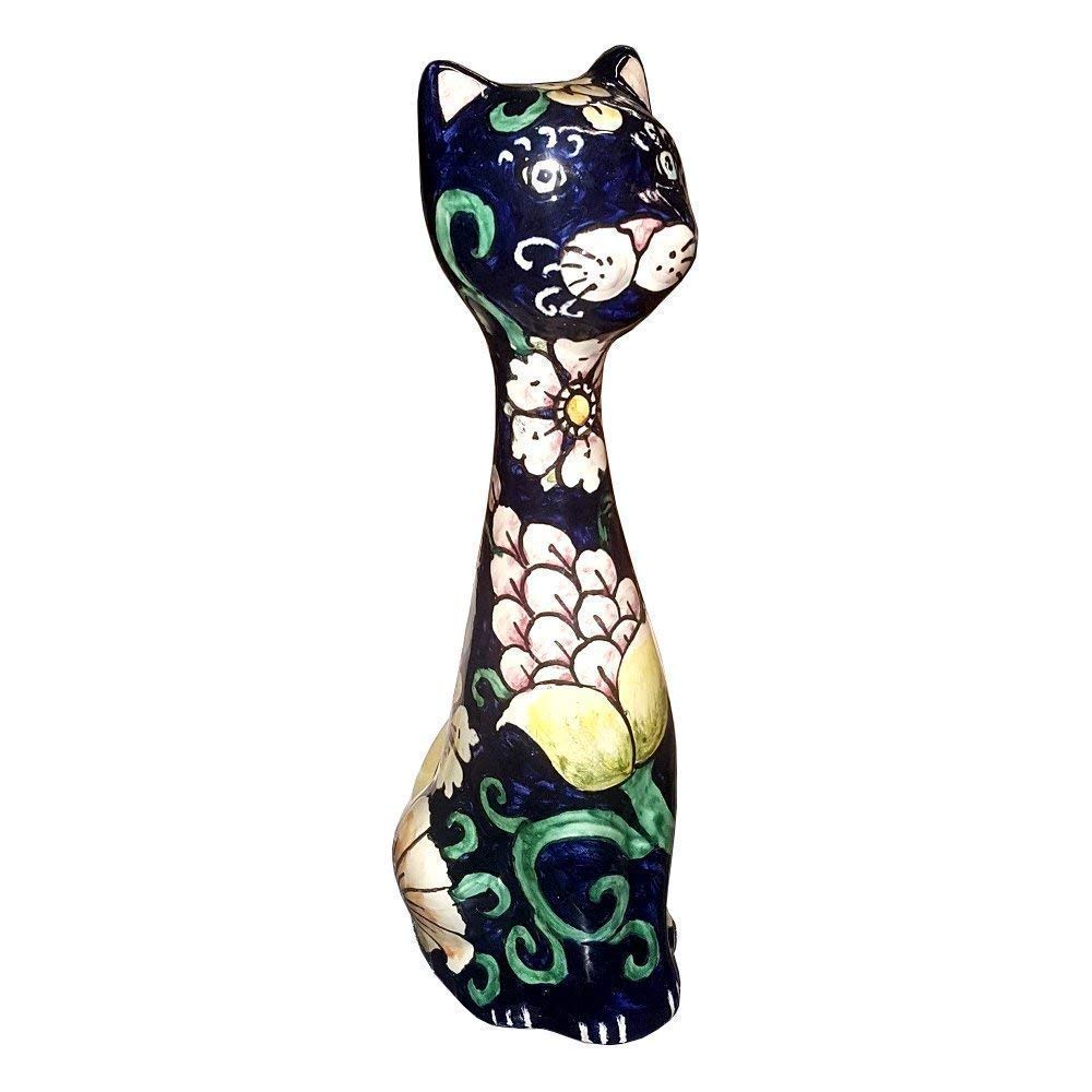 CERAMICHE D'ARTE PARRINIItalian ceramic artistic, cat decorated floreal, hand painted made ​​in ITALY Tuscan
