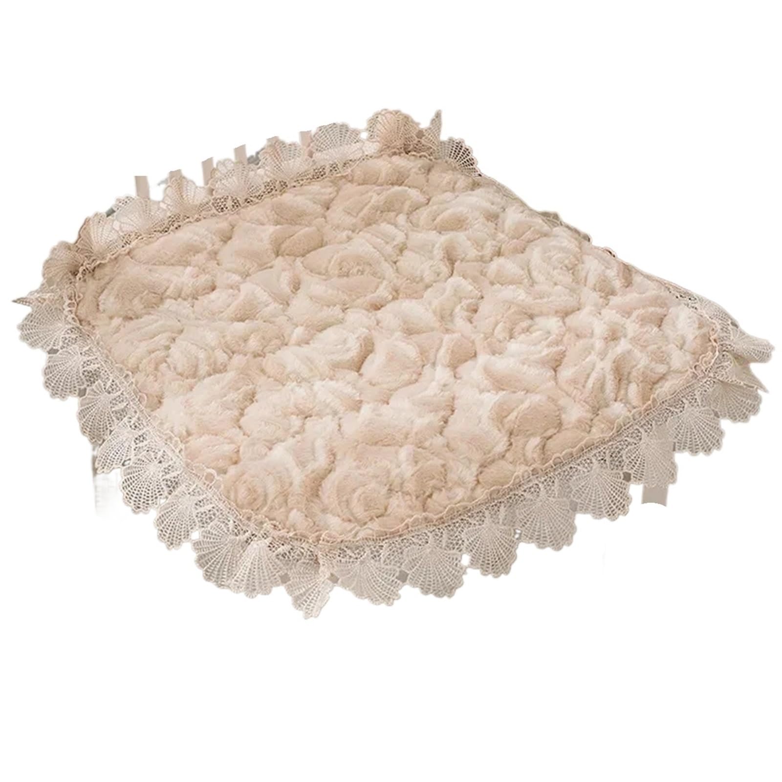 Gwyzax Stool Cushions 2pcs Plush Chair Cushion Thickened Winter Office Sedentary Dining Removable Stool Buttocks Lace Pattern Design(Beige)