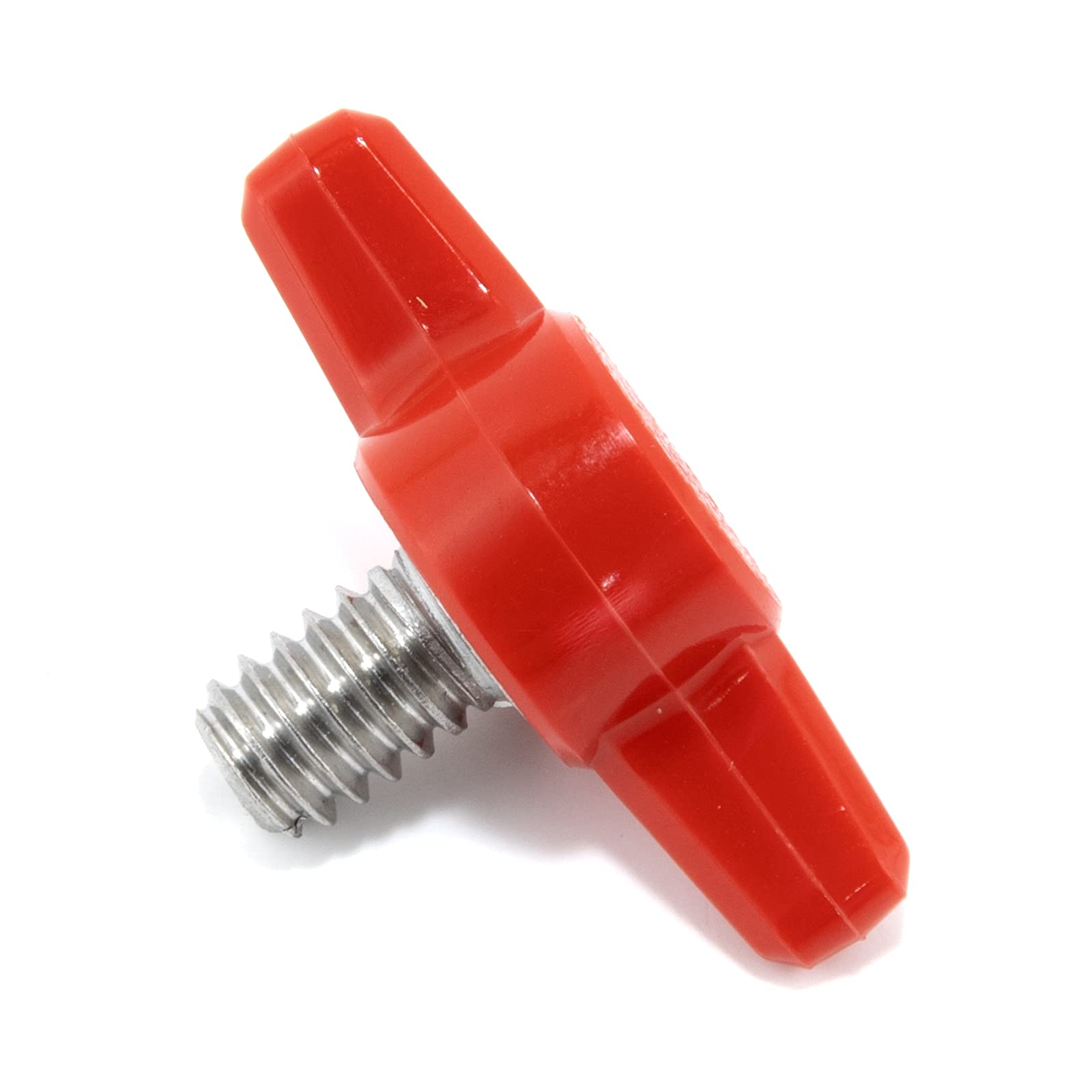 1/4"-20 x 3/8" Thumb Screw Stainless Steel - Red Tee Wing Plastic Knob - Standard/Coarse Thread Thumbscrew - Length: 0.375" - Proudly Built in USA (