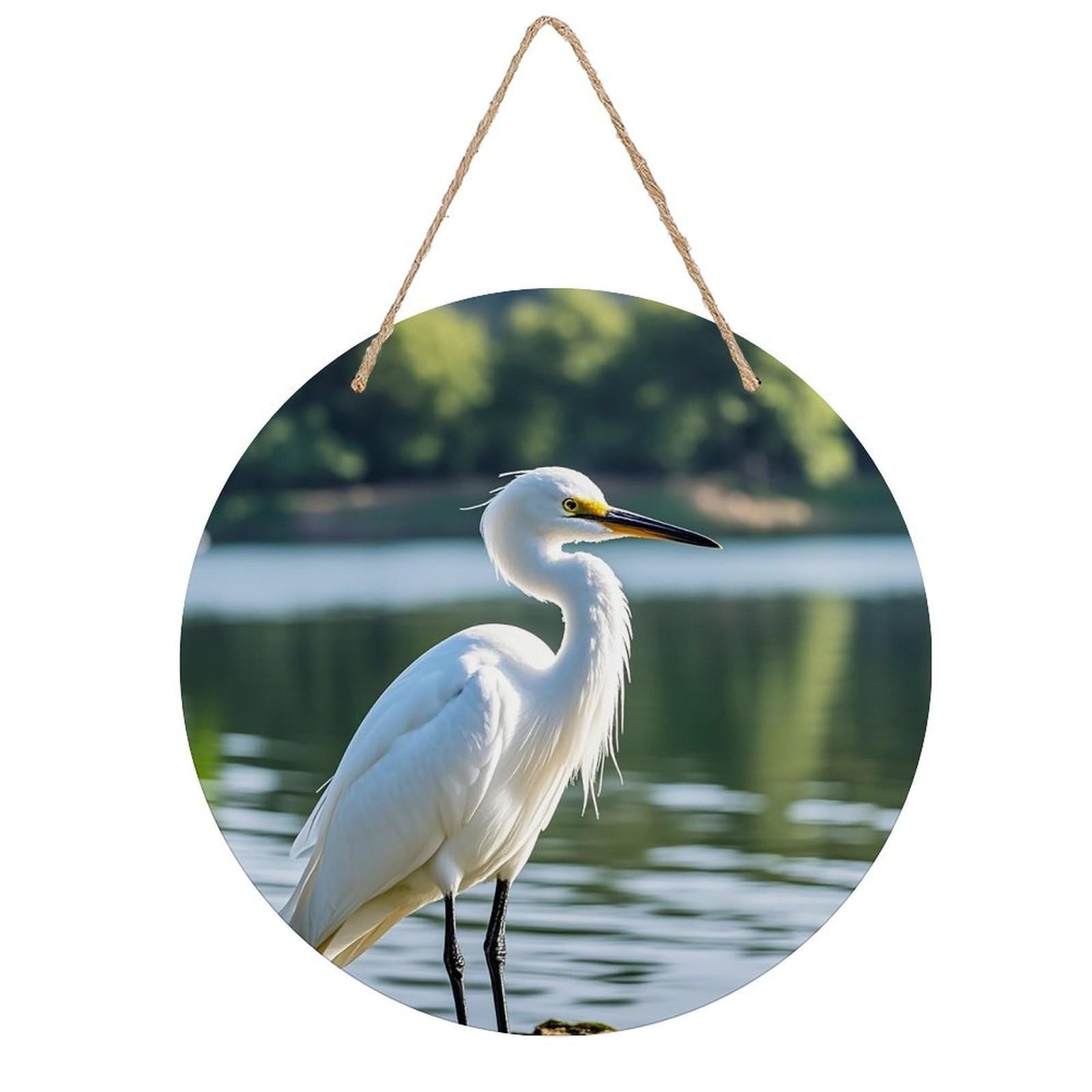 FekiLoot Heron Wall Art Decor Round Wood Hanging Sign Decoration Wooden Circle Door Sign Round Hanging Decorative Wood Plaque Door Hanger for Home Outdoor Indoor Decoration