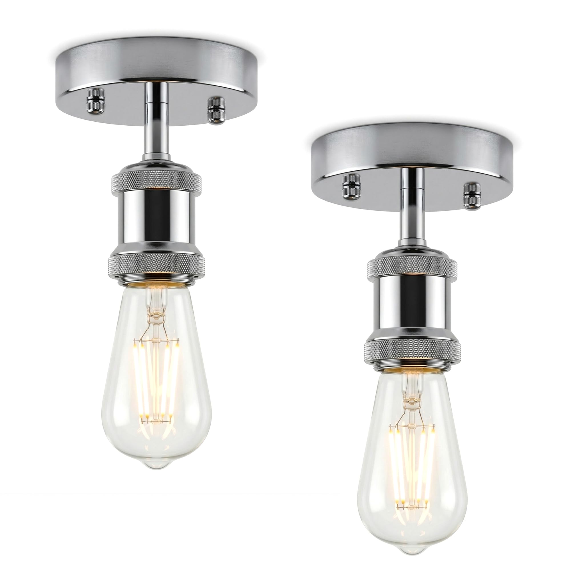 DC VOLTAGE 2-Pack Chrome Semi Flush Mount Ceiling Light E27 Lamp Holder