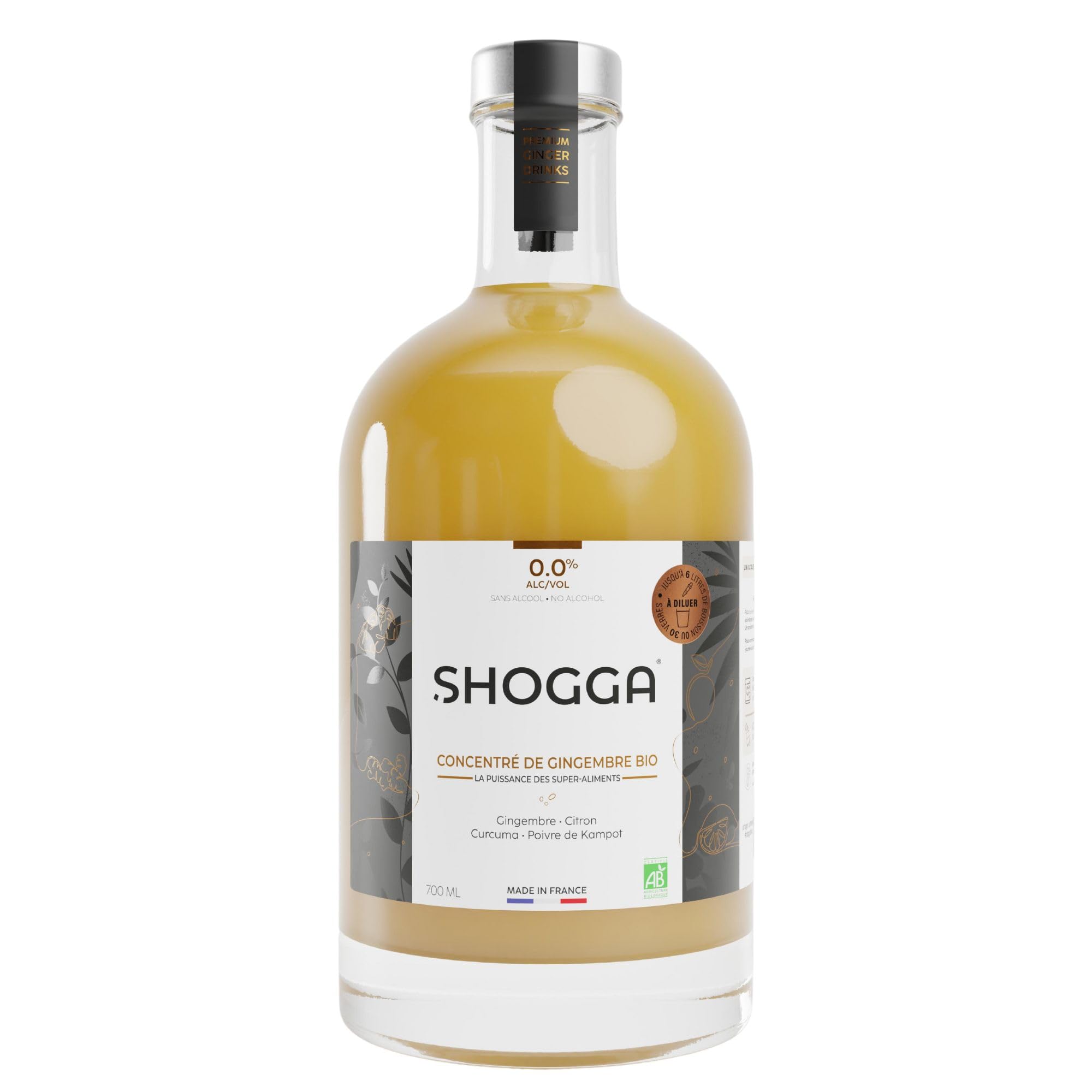 SHOGGA Concentrado de Jengibre Ecológico 200 ml Bebida Premium sin Alcohol 12 Superalimentos