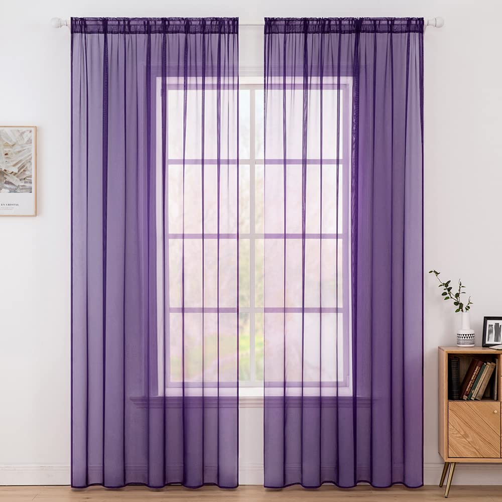 MIULEE Cortinas Poliéster Translúcida Fresca Transparente Salon Ventana Visillo Moderno para Sala Cuarto Dormitorio Habitación Comedor Cocina Salón Sala de Esatr 2 Unidades 140 x 245cm Violeta Claro