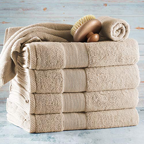 Image of Hearth & Harbor Bath Towels for Bathroom - 100% Ring Spun Cotton Luxury Bathroom Towels - Ultra Soft & Highly Absorbent, Bath Towels Set of 6 - Beige Cream