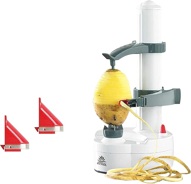 ARSUK Electric Potato Peeler - Automatic Apple Corer Cutter & Peeling Machine - Rotato Express Peelers with 3 Blades and Power Cord - Electric Apple Peeler