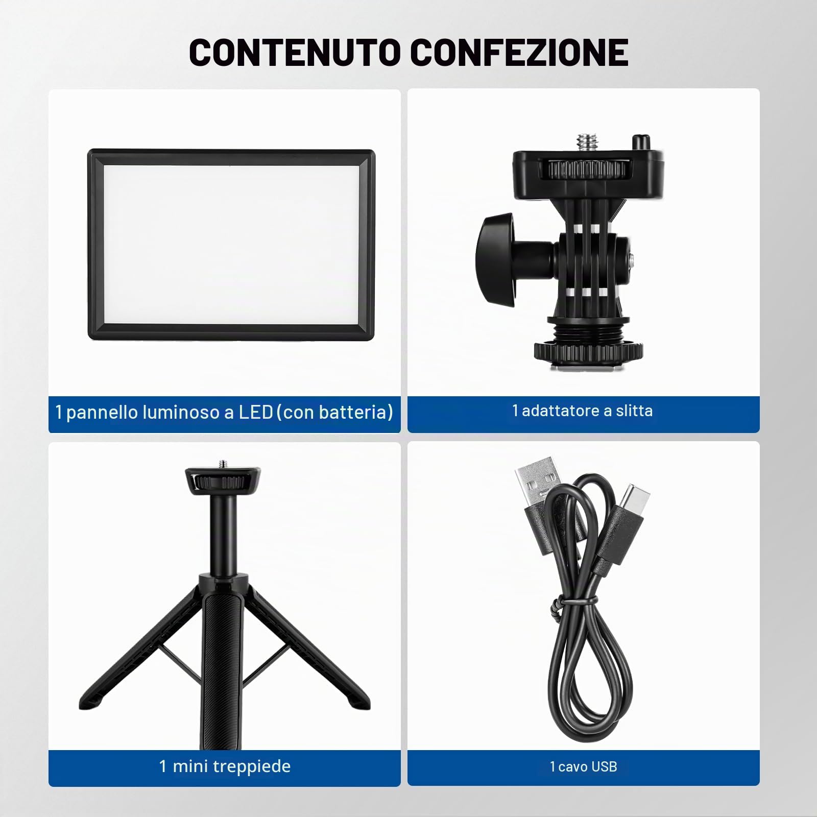 NEEWER 9" Pannello Luce LED, luci soffusa dimmerabile per fotocamera DSLR con mini treppiede, batteria 4000mAh, porte USB tipo C, 3200K~5600K CRI95+ 600Lux per fotografia, video, streaming, NL-116AI