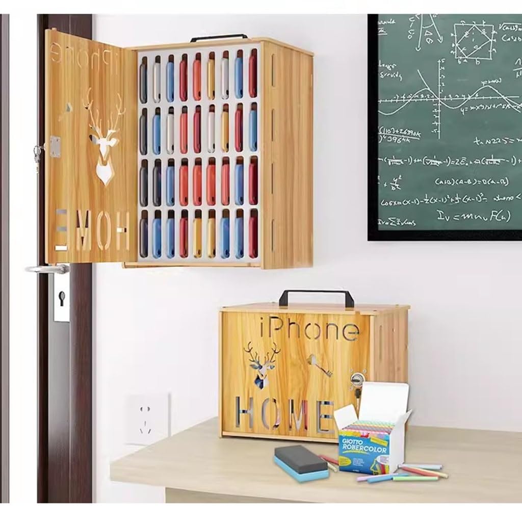 Boîte de Rangement en Bois pour Téléphone à 36 Emplacements - Fixée au Mur avec Boîte de Téléphone Portable Verrouillée pour Réunion Scolaire