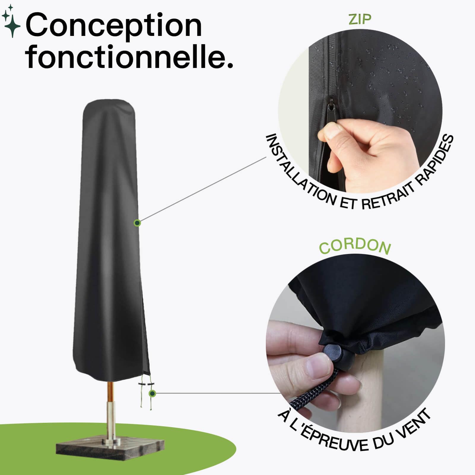 Awnic Housse de Parasol Imperméable 420D Oxford Anti-UV 3x3m Noir