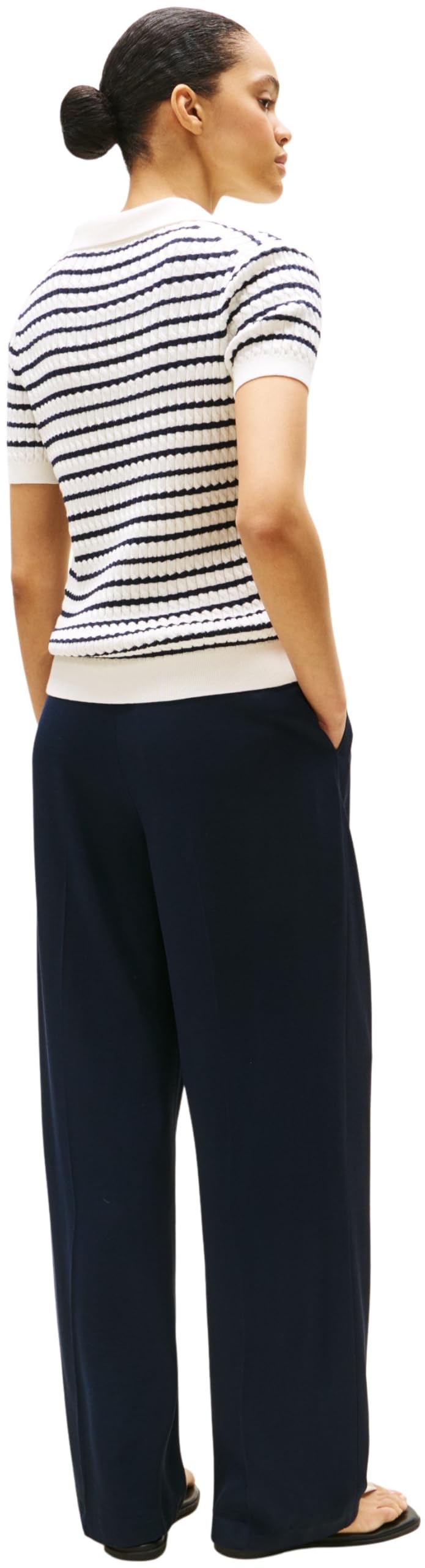 Tommy Hilfiger Donna Maglietta Polo Maniche Corte Cable Sweater con Chiusura a Bottoni