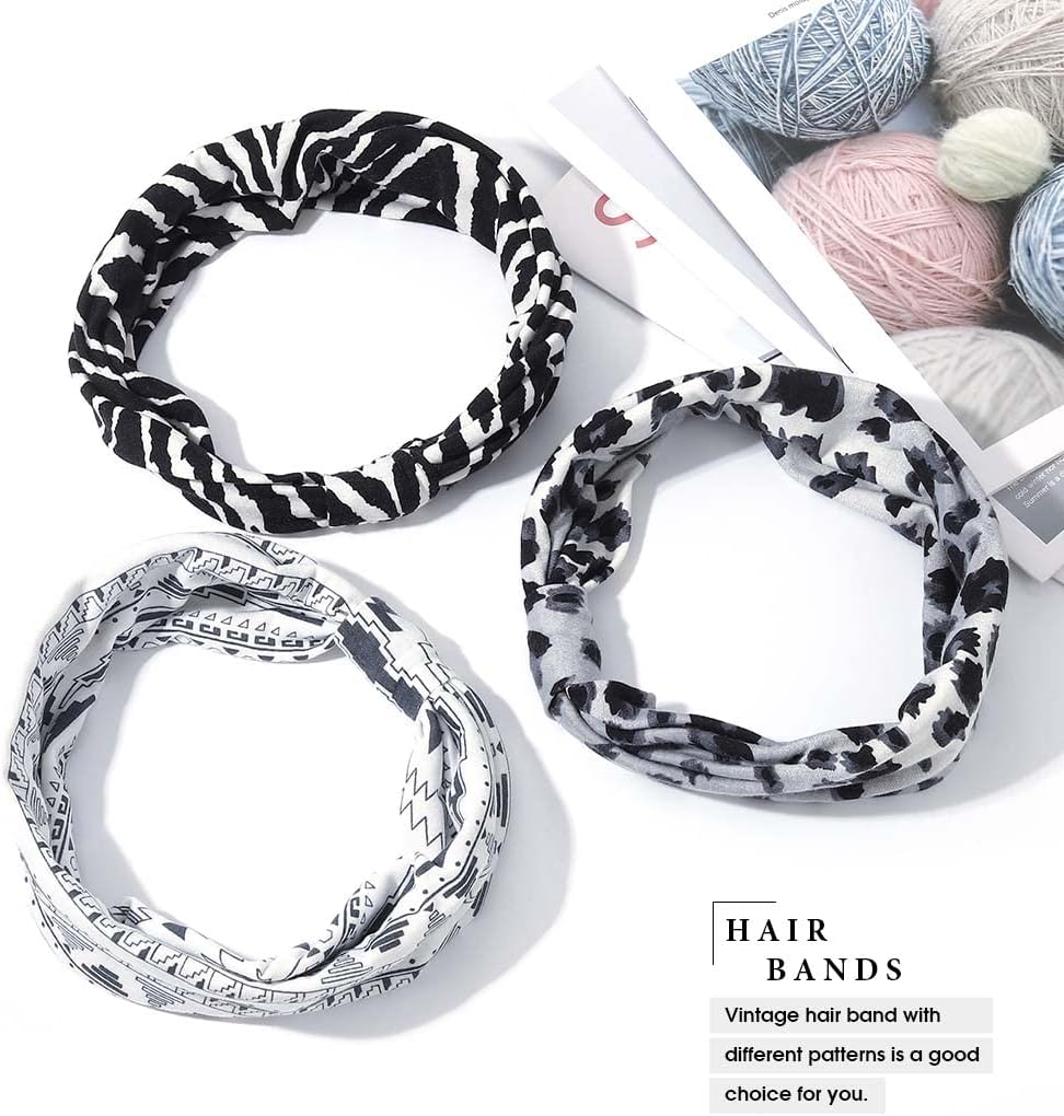 Generse Wide Headband Black Head Scarfs Elastic Knot Yoga Hair Bands for Women and Girls (Pack of 3)(C) - Image 5