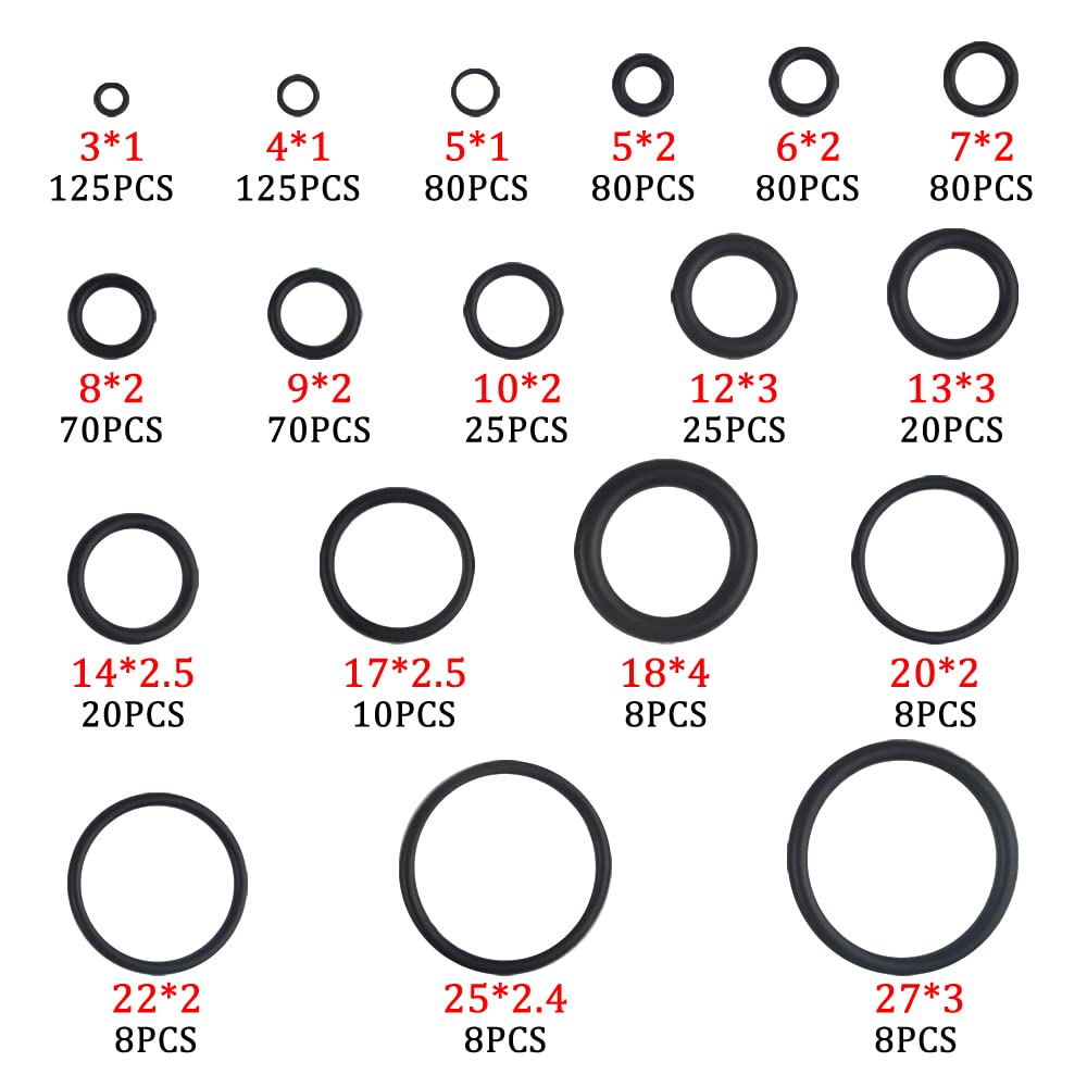 850Pcs 18 Sizes Rubber O Ring Sealing Gasket Washers Repair Box Washer Seal Assortment Set for Plumbing Automotive Repair Air or Gas Sealing Connections