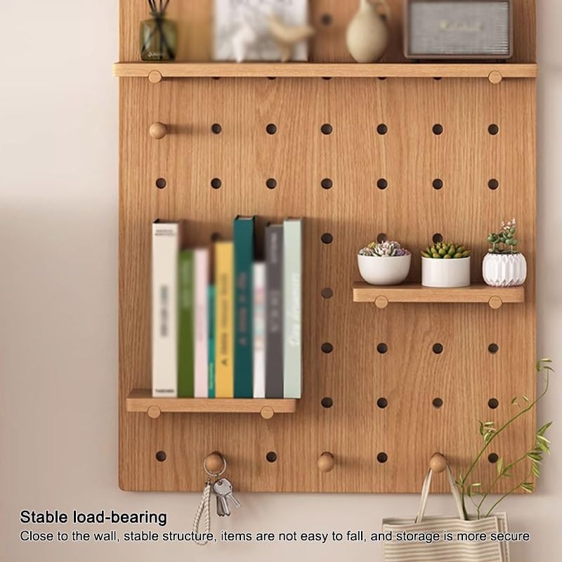 Pegboard-Wand-Organizer, modulares Hängeregal-Set zur Wandmontage mit Haken, Ausstellungsregal-Aufbewahrungsplatte für Wohnzimmer, Werkbank, Werkstatt, Schuppen (Hellbraun, 60 x 120 cm)