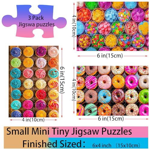 Puzzles pequeños para adultos 150 piezas Vintage Caramelos Cupcake Donut Mini Rompecabezas 6 x 4 pulgadas, 3 piezas, caballete mini incluido miniatura 2