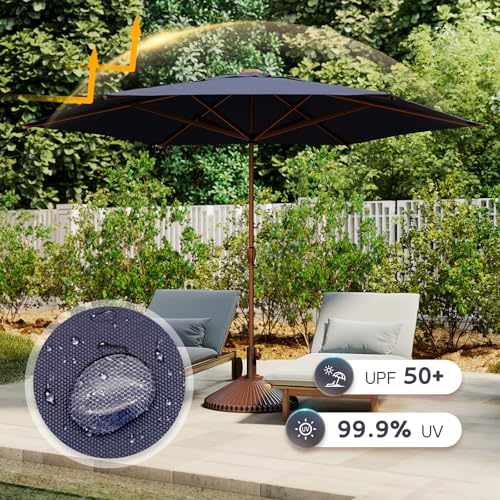 Image of Abba Patio 9FT Outdoor Patio Umbrella Outdoor Table Umbrella with Crank Market Umbrella 6 Sturdy Ribs UV Protection Waterproof and Push Button Tilt for Garden Deck Backyard Pool, Dark Blue