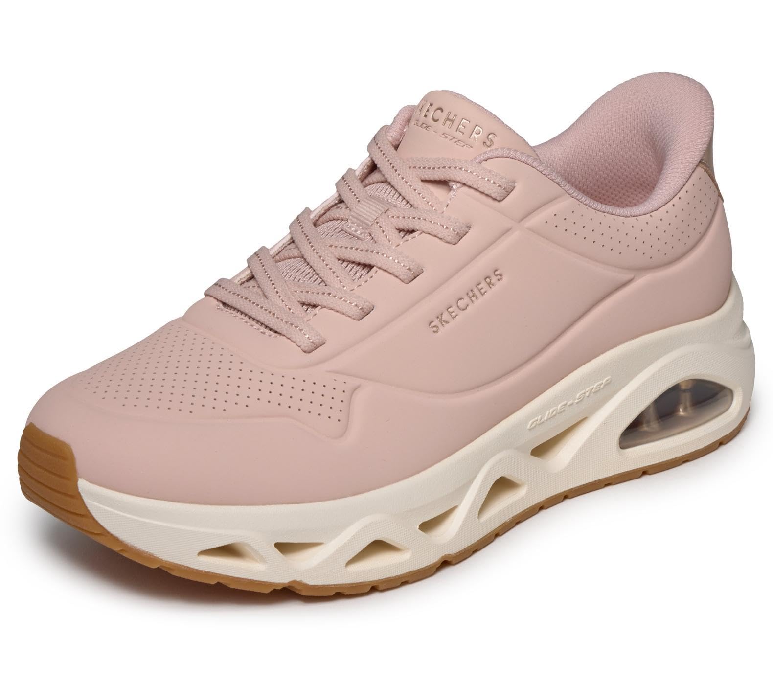 Skechers Women's Uno Glide-Step Glide On Air Sneaker, Blush Durabuck/Rose Gold Trim, 8 UK