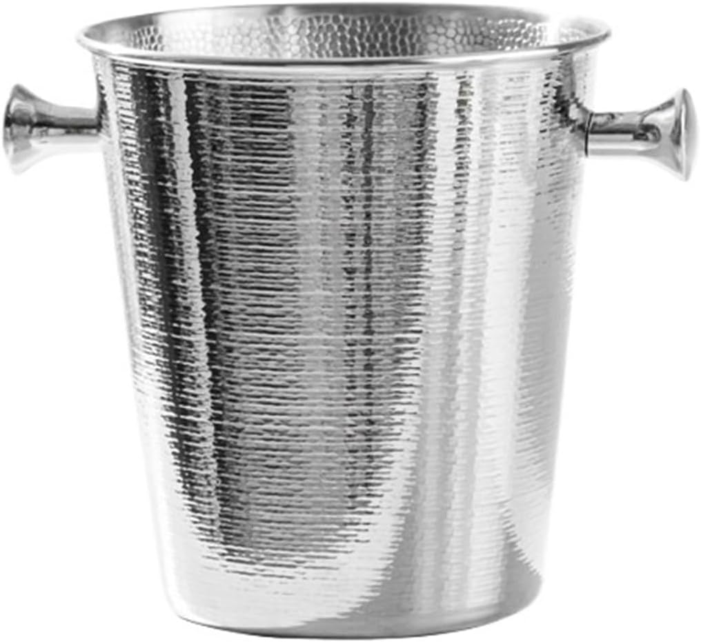 Ice Bucket Creative Hammer Pattern Stainless Steel Ice Bucket With Handle Home Party Decoration Drinks and Wine Cooler(Silver,Large)