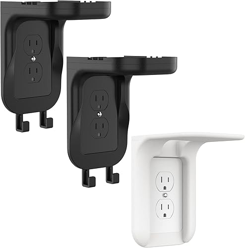 WALI Paquete – 2 Artículos: Estante de salida para baño Paquete de 2, negro y soporte de pared para estante de salida 1 paquete, blanco