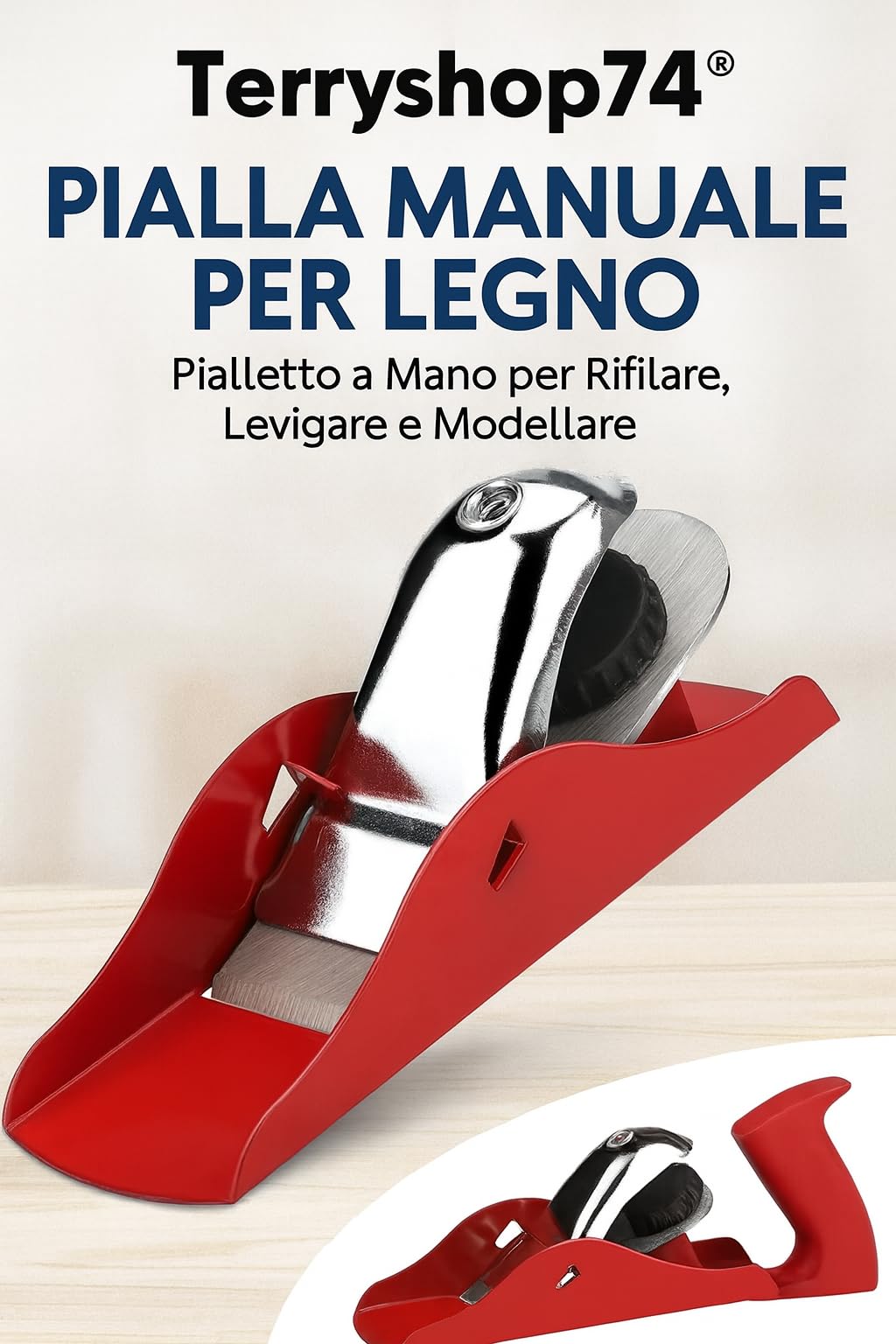 Terryshop74® Pialla Manuale per Legno – Pialletto a Mano per Rifilare, Levigare e Modellare – Strumento da Falegname per Finiture Precise su Legno Massello e Laminati