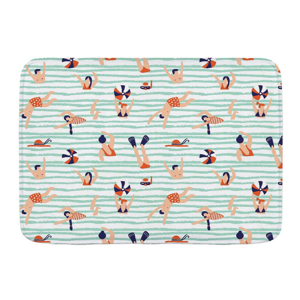 Bath Mat Summer Pattern People Swimming In The Sea Illustration With Swimmers 40X60Cm Welcome Mat Resist Dirt Comfortable Door Mat For Doorstep Courtyard