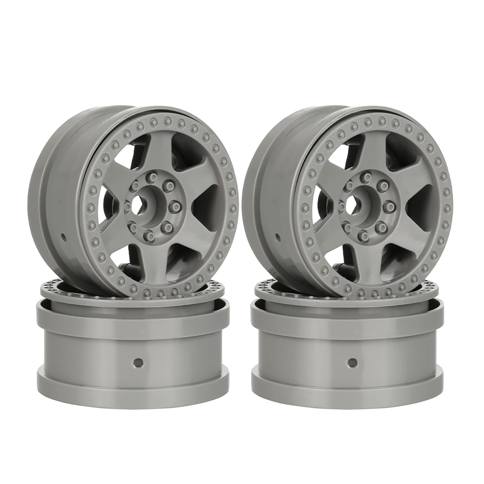 KINGCOO 4PCS Nylon Plastic 2.2 Inch Beadlock Wheel Rim Wheel Hub 12mm Drive Hex for 1/10 RC Crawler Car for Axial SCX10 90046 TRX4 Wraith RR10 RBX10 Capra 2.2Inch Tires (Grey)
