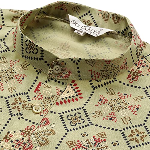 Image of SOJANYA Plus (Since 1958) Men's Cotton Linen Long Kurta | Ethnic Motif Printed for Navratri, Garba & Puja