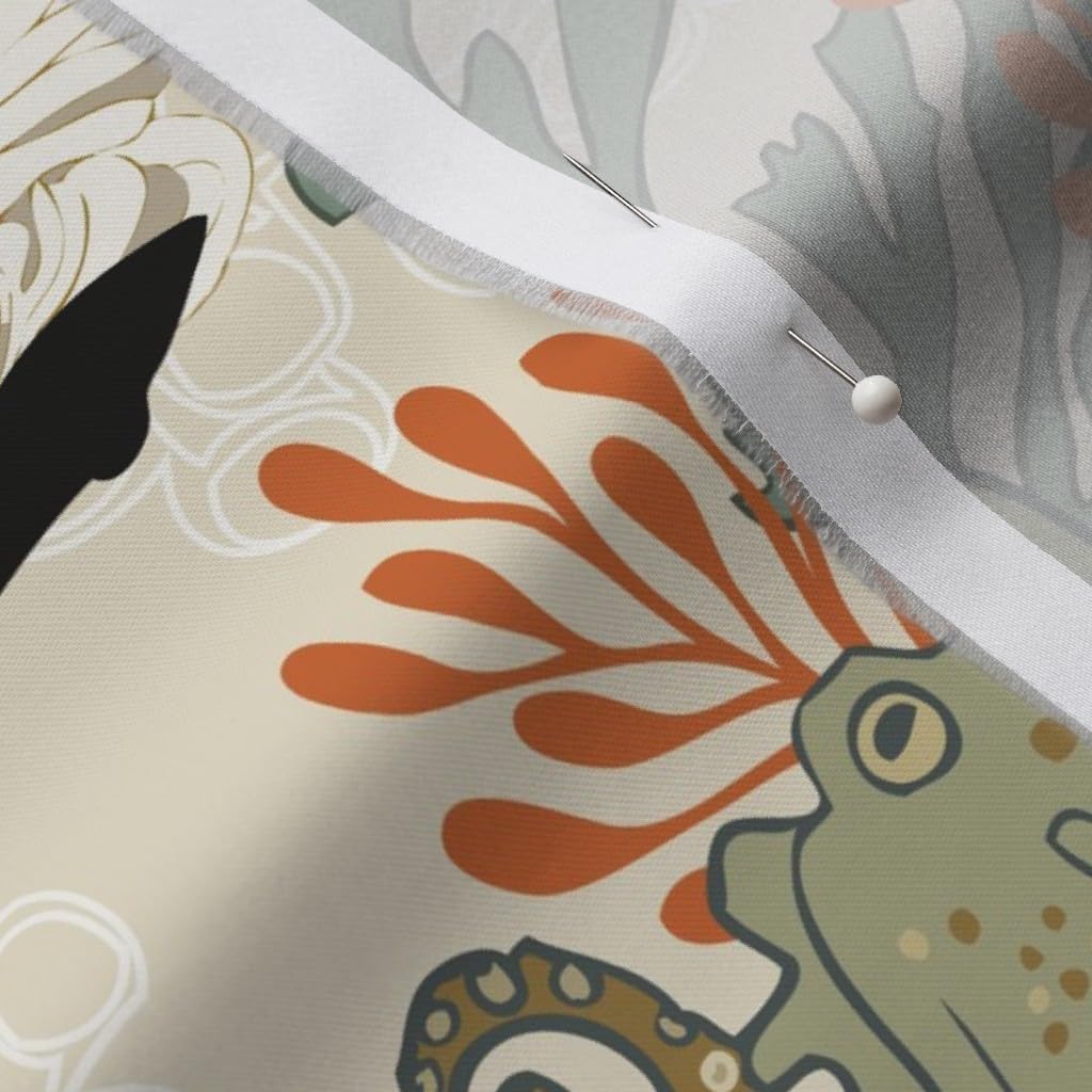 Spoonflower Fabric - Coral Reef Cream Fish Seahorse Ocean Octopus Printed on Organic Cotton Sateen Fabric by The Yard - Sewing Quilting Apparel Home Decor