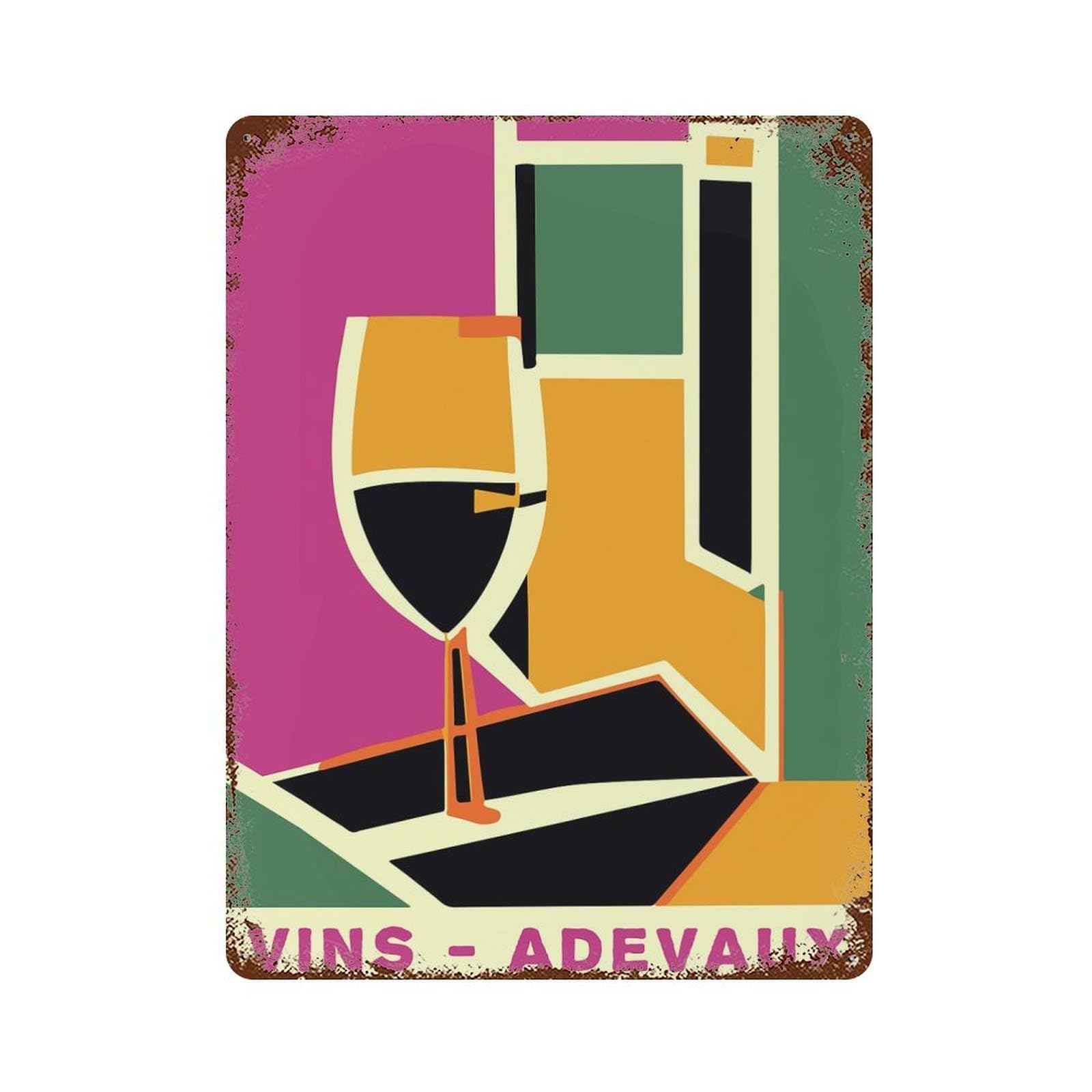 Retro Metal Sign with Geometric Wine Design 15.7"x11.8", for Farmhouse, Kitchen And Entryway Decor, Shabby Chic Decor