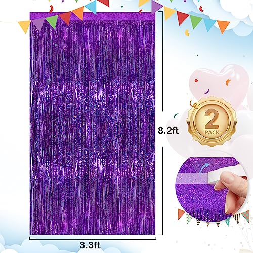 Image of 2 Pack Purple Metallic Tinsel Foil Fringe Curtains, Purple Streamers 3.3 x 8.3ft Party Streamers for Birthday Party Decorations, Foil Curtain Backdrop for Wedding Bachelorette Party, Halloween Decor
