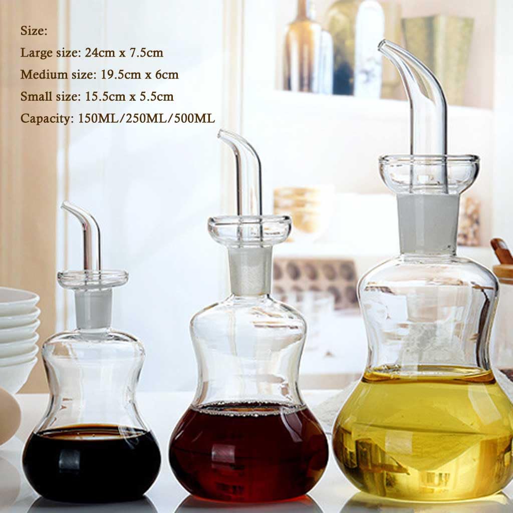 Botella de Vidrio dispensador de Aceite y vinagre, Botella de Aceite de Vidrio de borosilicato antigoteo, Resistente al Calor, Apta for lavavajillas, 150/250/500 ml(500ML)