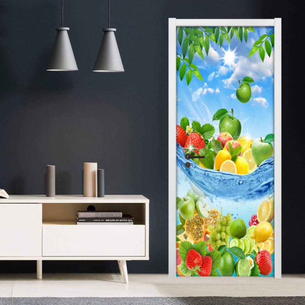Autocollant de porte murale PVC adhésif poster de porte 3D chambre restaurant 77x200