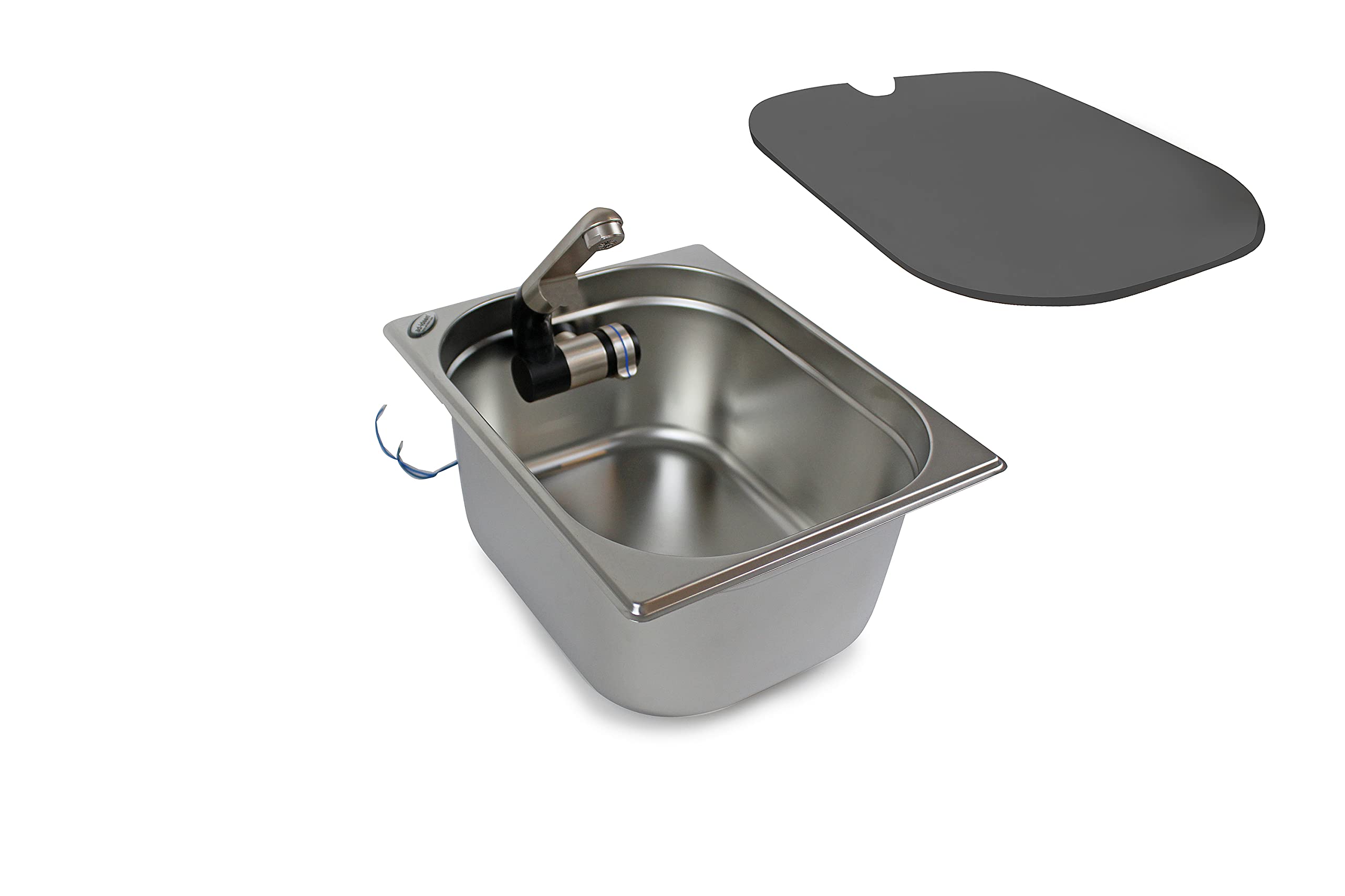 12V DIY Camping Miniküche Bausatz Wohnmobil Caravan 325x265x150 Integr. Wasserhahn + Abdeckung Anthrazit12 Liter (ad-ideen)