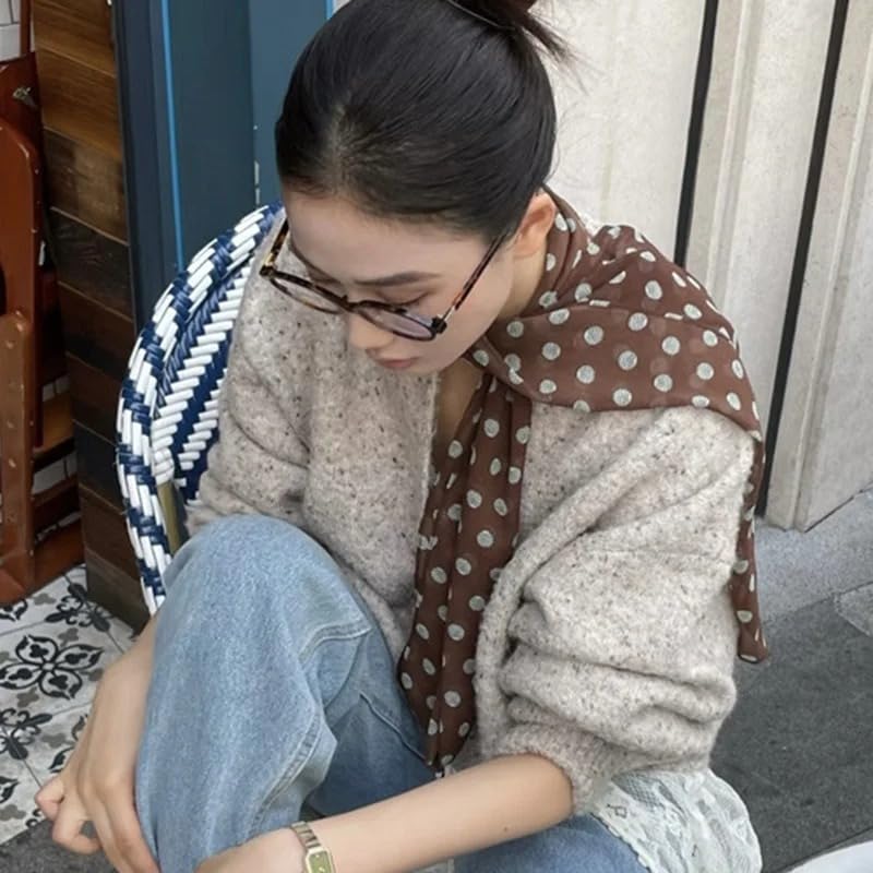 Brown Polka Dot Chiffon Scarf – Lightweight Sheer Neck Wrap, Vintage Head Scarf, Soft Silky Feel for Spring & Summer 5