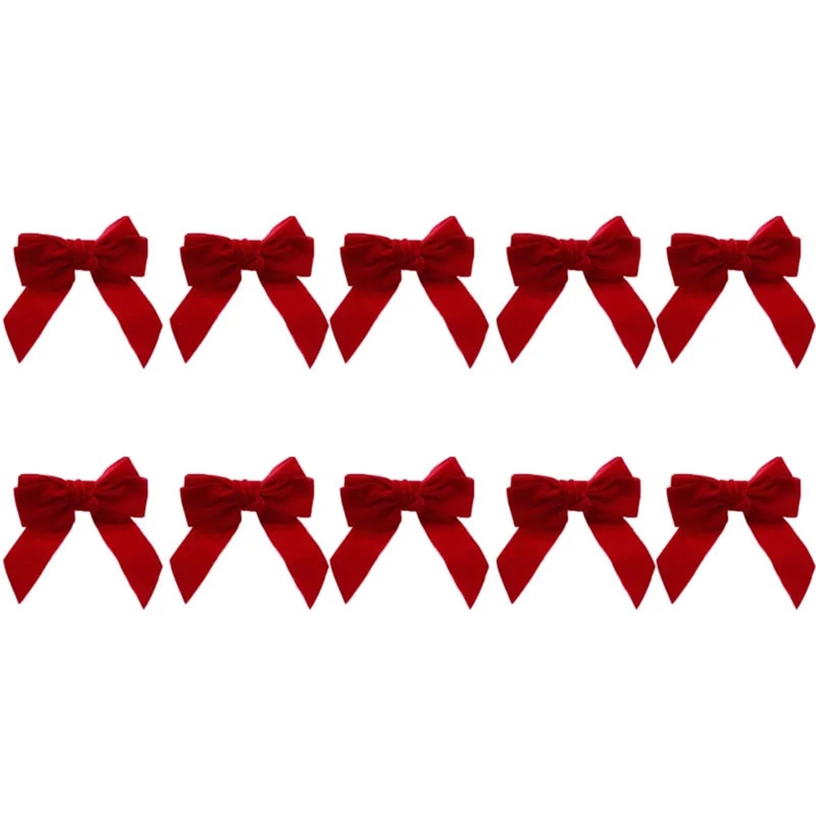Usohjz Red-10Pcs Christmas Bow Napkin Rings Red Green Velvet Holders