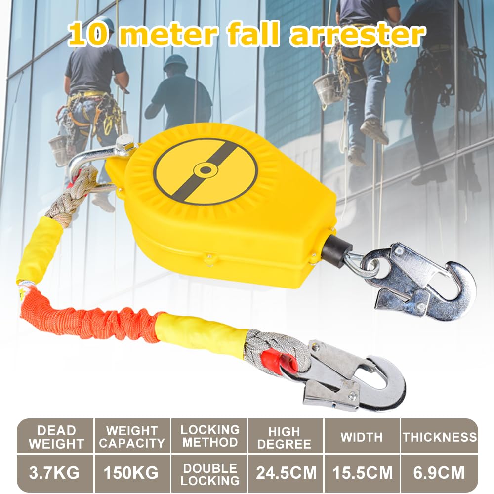 Dispositif Anti Chute a Rappel Automatique, Ligne de Vie Auto-Rétractable, Anti Chute a Rappel Automatique, Corde de Sécurité pour Toiture, D'échafaudage et Travaux en Hauteur, Charge:150kg