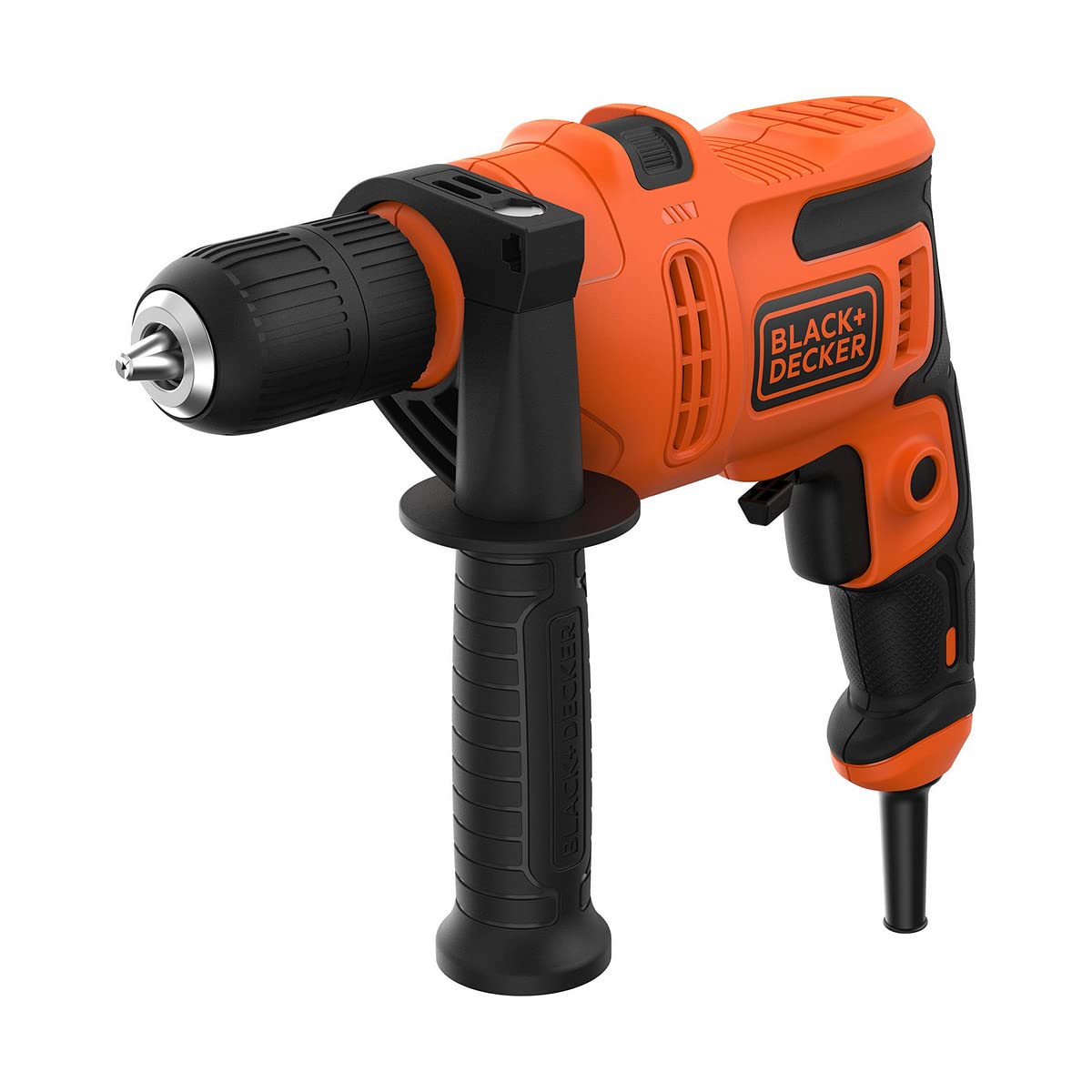 BLACK+​DECKER Trapano elettrico a percussione da 500W, potente 0-​32.300 BPM per muratura e calcestruzzo, design compatto con impugnatura laterale, BEH200-​QS