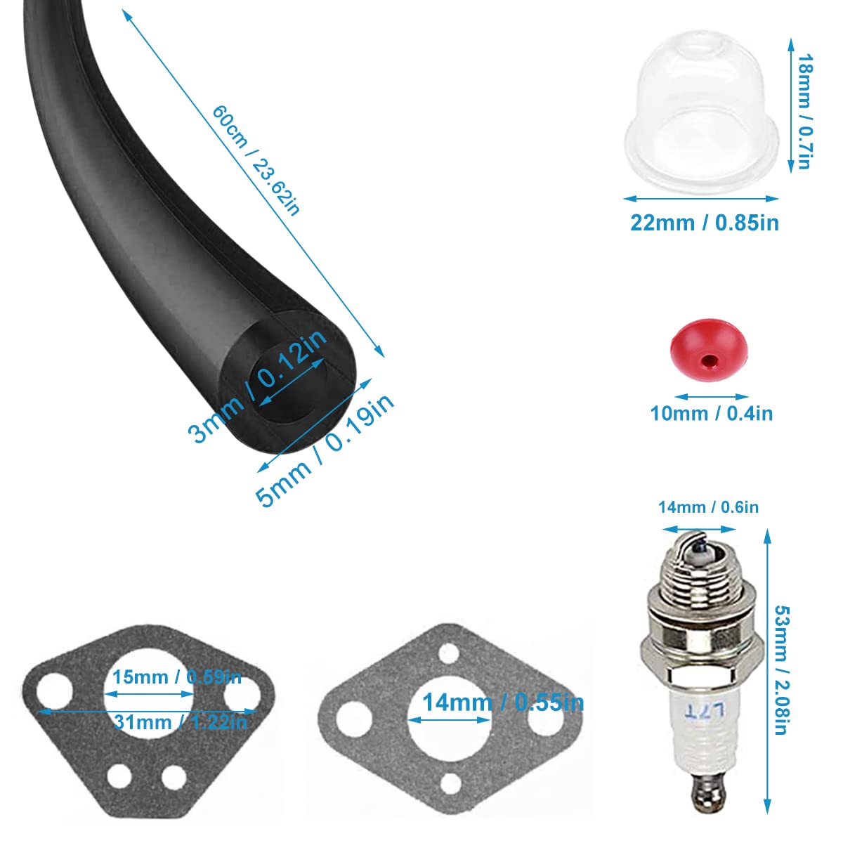 ZAMDOE Kit de carburateur pour Kawasaki Th43 Th48 Moteur Tondeuse à Gazon Outil de Jardinage extérieur, avec Joint de Ligne de Carburant Bougie d'allumage pièces de Moteur