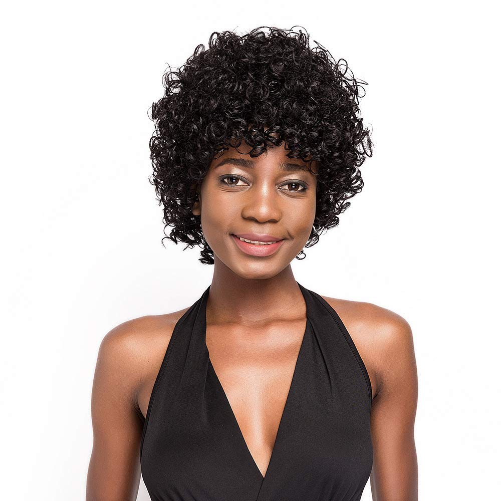 Newness Synthetic Wig 14" Short Black Kinky Curly Wig Jet