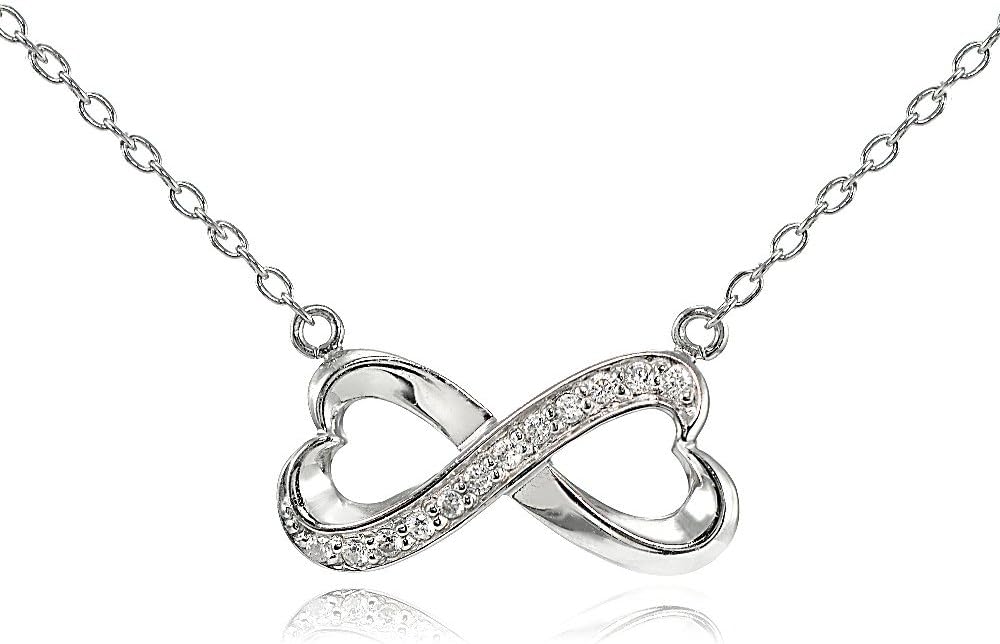 Hoops & Loops Sterling Silver, Yellow Gold Flash or Rose Gold Flash Infinity Heart CZ Cubic Zirconia Pendant Necklace
