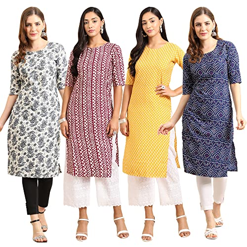 Image of Pinkmint Women's Crepe Digital Print Straight Kurta (Pack of 4)