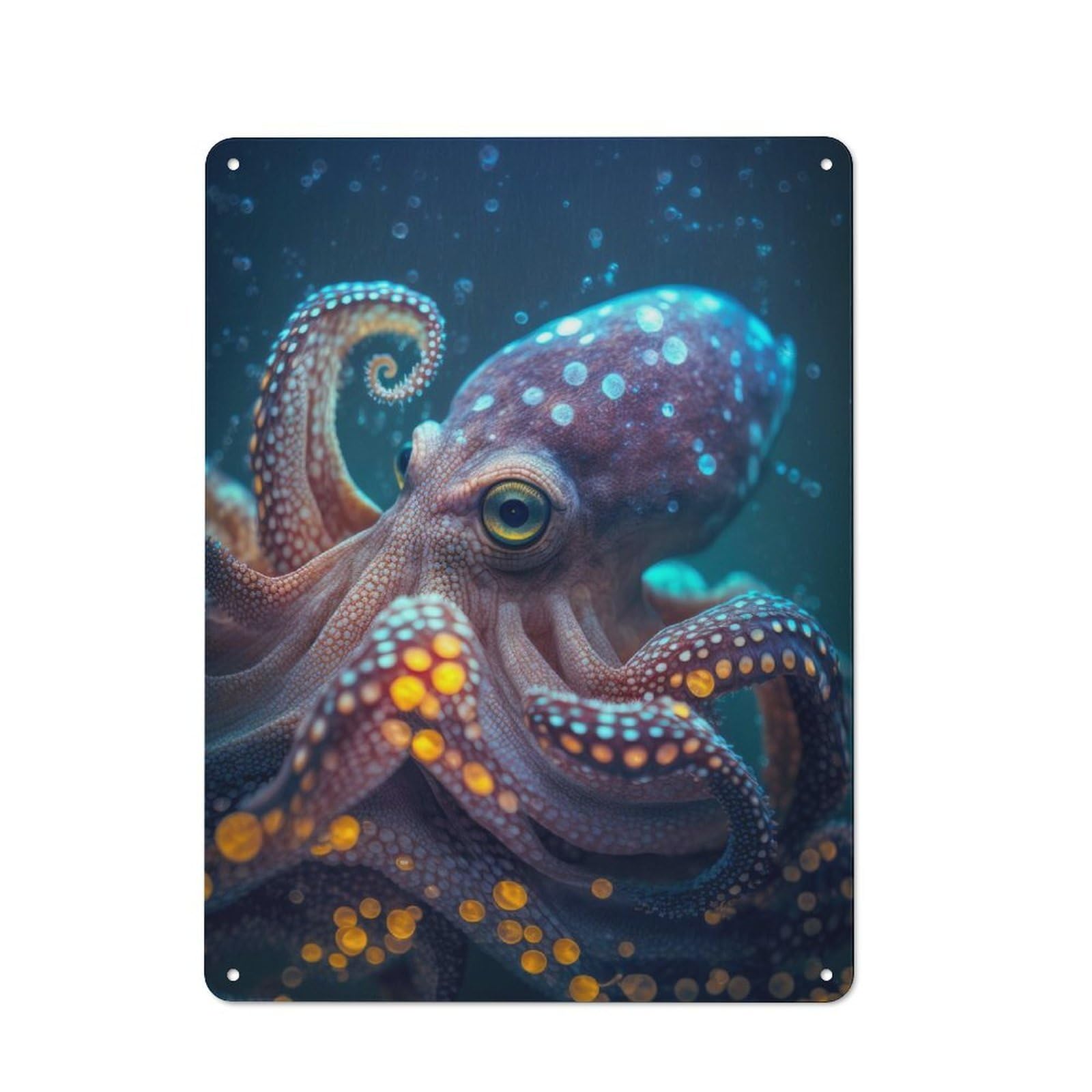 Junmoney Magical Octopus Fantasy Classic Metal Wall Decor 40X30cm, Metal Sign For Cafe, Pub, Workshop Or Home Bar, Small Accent For Blank Walls