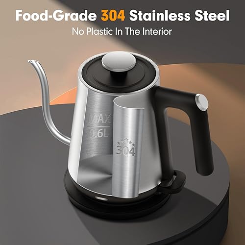 Miniatura 4 de Nafuhare Gooesneck - Tetera eléctrica, hervidor de té de agua de ebullición rápida de 1200 W, hervidor de café con control de vertido preciso de 90,