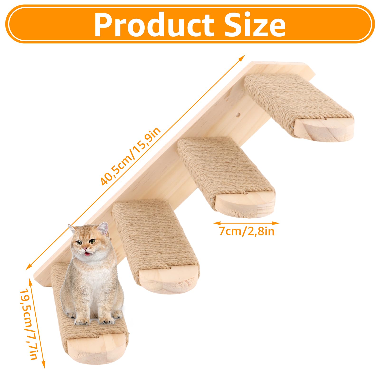 DAJAVE 2 Stück Kletterwand Katzen Katzentreppe Wand 8 Stufen,Katzenleiter mit Juteseil,Katzenbretter für die Wand, Katzen Treppe,Katzentreppe Kletterwand Katze für Katze Klettern Spielen(20 kg Tragen)