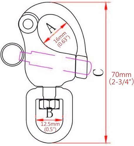 Miniatura 2 de NRC&XRC Par de clip de acero inoxidable marino con grillete giratorio de liberación rápida de liberación rápida