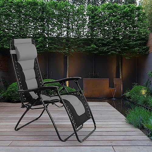 Image of STAR WORK Stainless Steel Zero Gravity Chair, Lawn Chair Recliner Lounge, Portable Camping Folding Beach Chair With Removable Pillow (Grey Star)