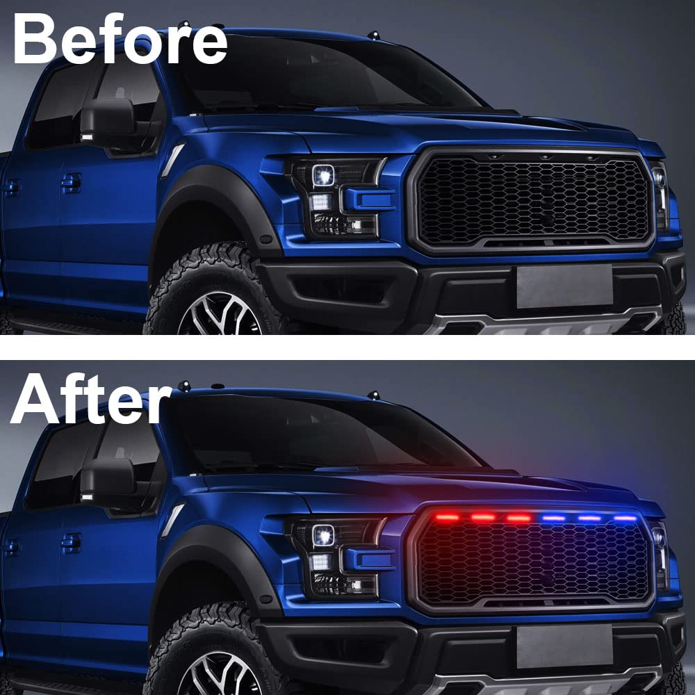 Amazon | Sidaqi 6 LED 18W 赤と青 車のフロントグリル 警告ライト