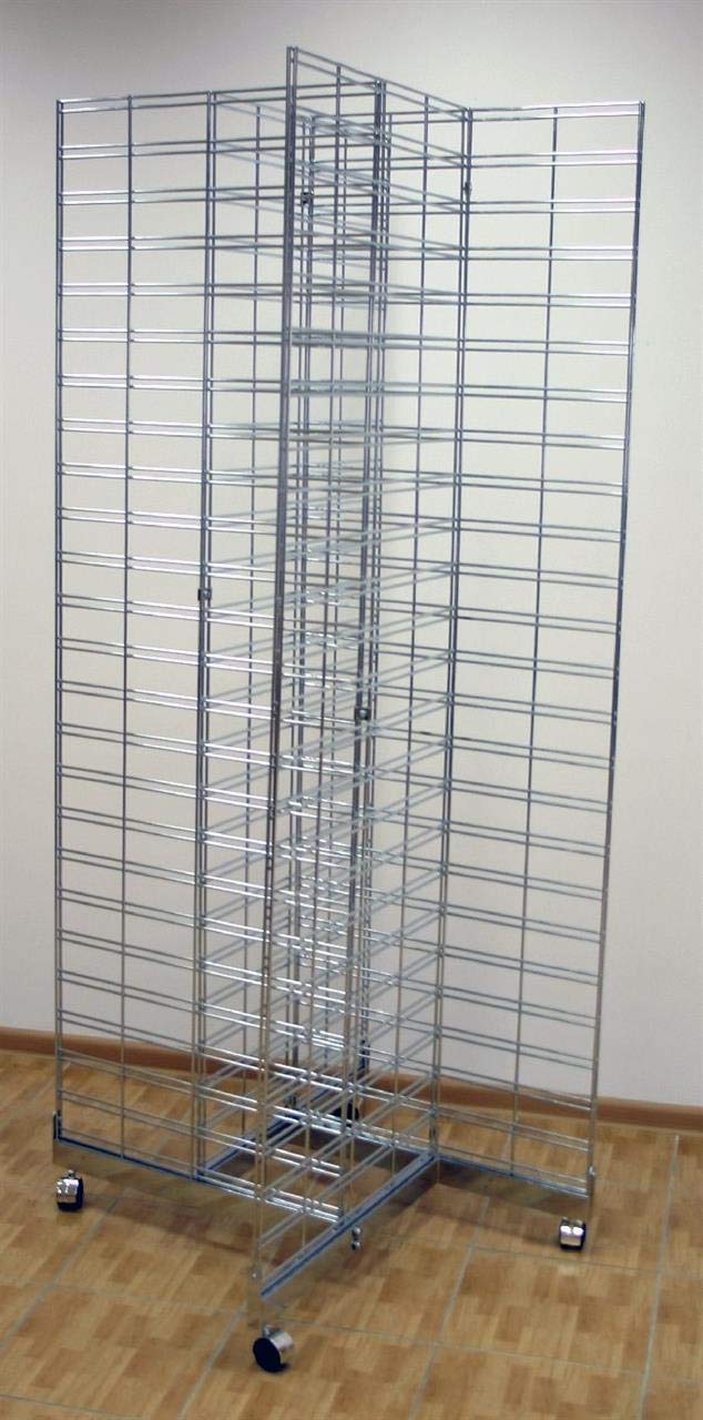 goodsforbusiness GmbH Deko-Gitterständer Verona Chrom Verkaufsständer rollbar | Displayständer stabil | Warenpräsenter Verkaufswand Mittelraumgondeln rollbare Verkaufswand