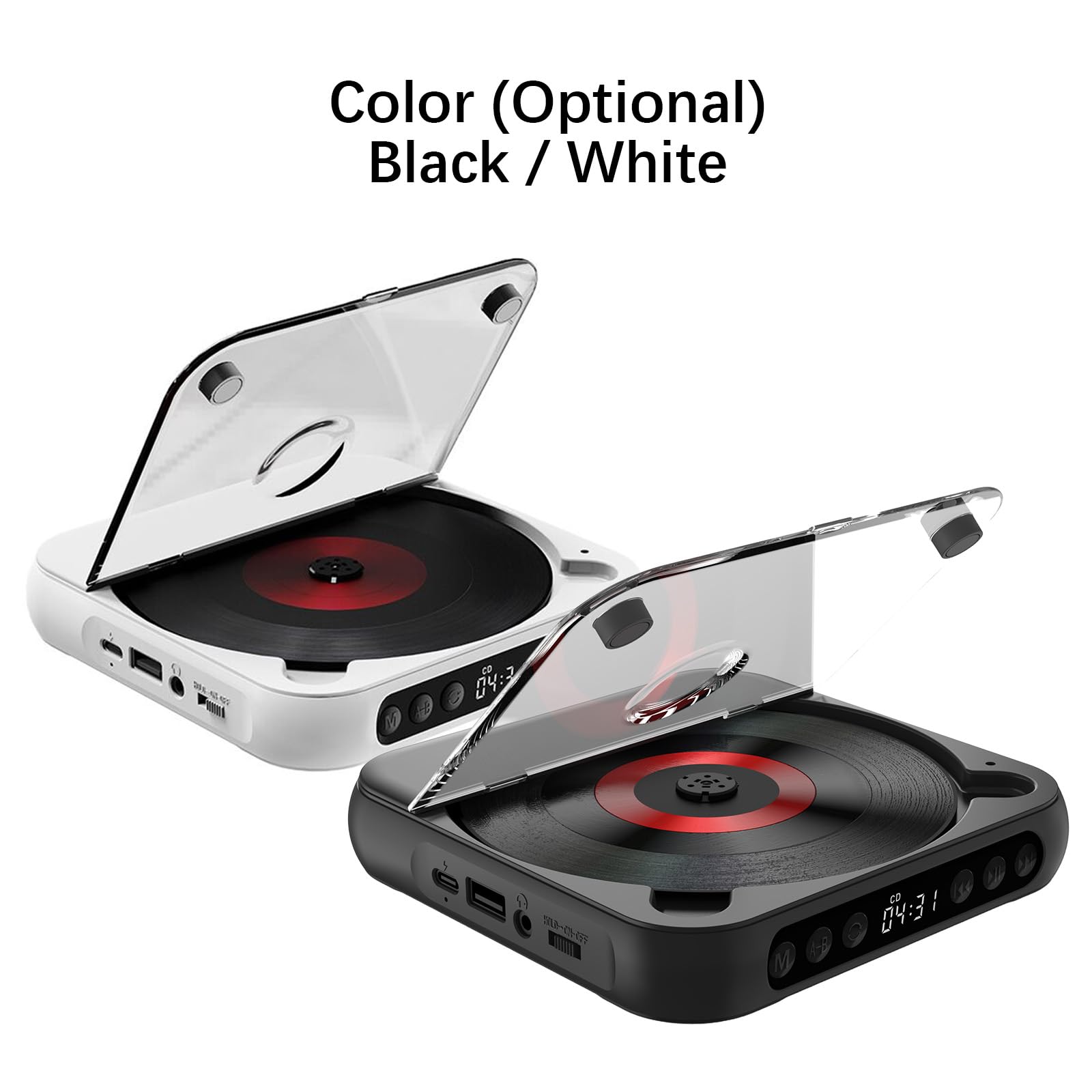 Lecteur CD BT avec casque et housse anti-poussière 6 modes A-B répétition minuteur télécommande fonction lecture externe portable pour bureau à domicile (blanc)