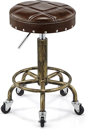 Miniatura 9 de XZSBDXHH Taburete giratorio retro de 360 con altura ajustable de 19.7 a 25.2 pulgadas, silla de trabajo de salón con 5 ruedas, cojín de piel
