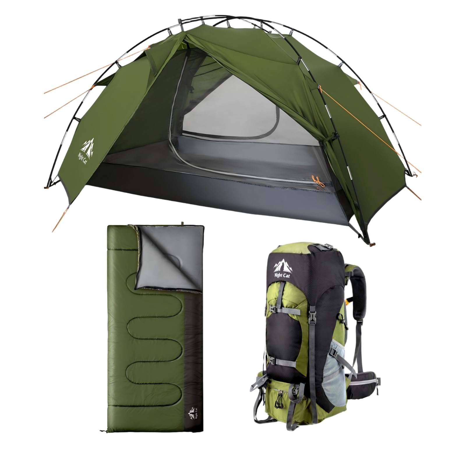 Night Cat Tienda Campaña 2 Personas Impermeable y 70L Mochila y Saco de Dormir para Trekking Viajar