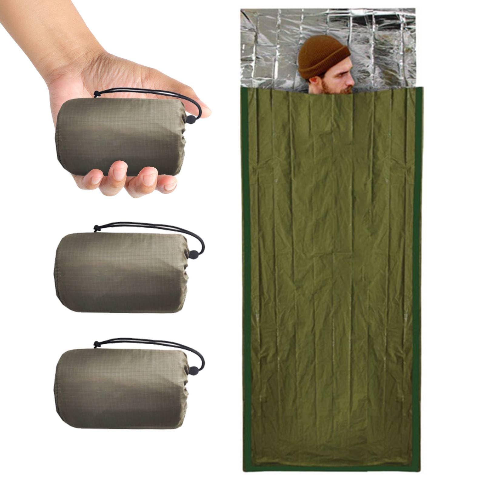 Emergency Sleeping Bag Survival Bag 3 Pack | Thermal Waterproof Mylar Bivy Sack for Adults | Portable Emergency Sleeping Bags for Survival, Extreme